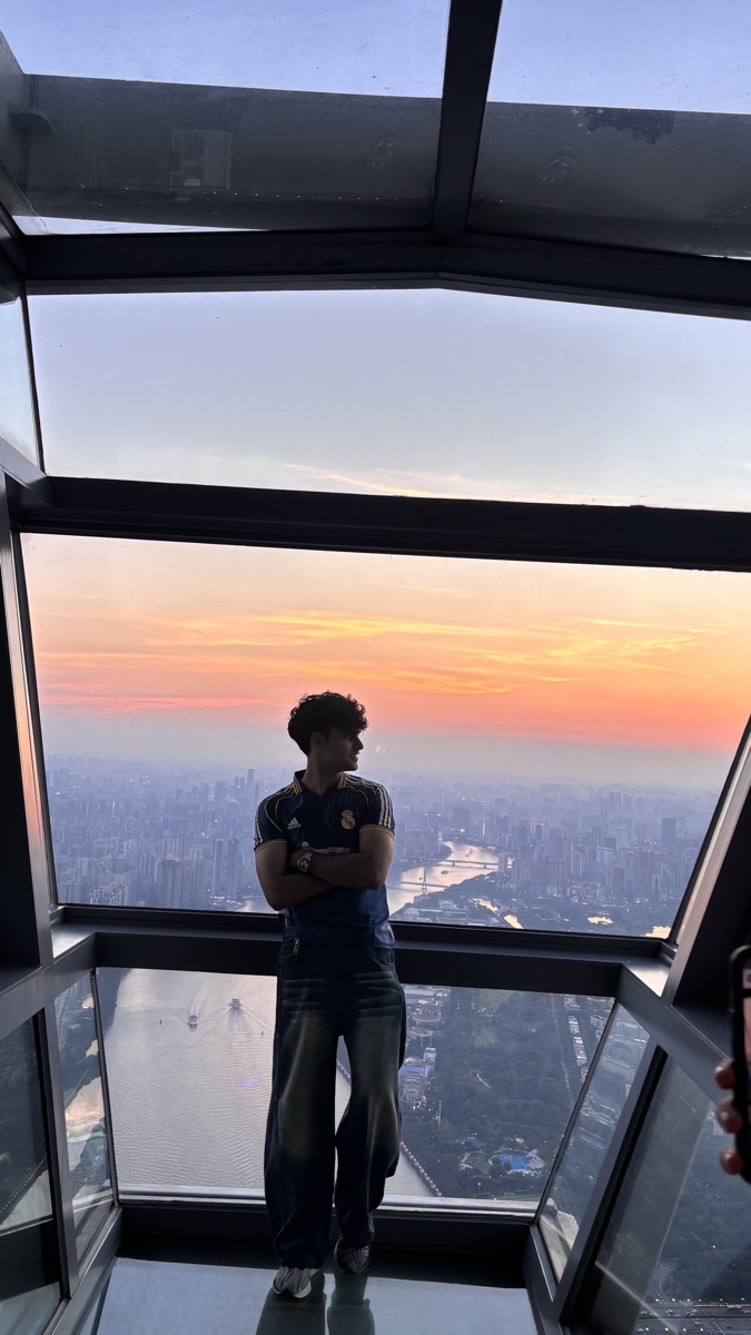 Guangzhou skyline at sunset from the Canton Tower observation deck